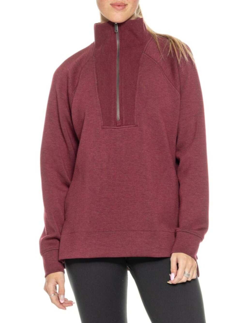 NWT XS Spanx AirEssentials Half-Zip Tunic Sweatshirt | Color Plum Cassis Heather